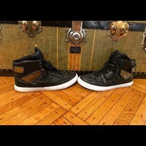 Black leather Guess high tops with metal plating